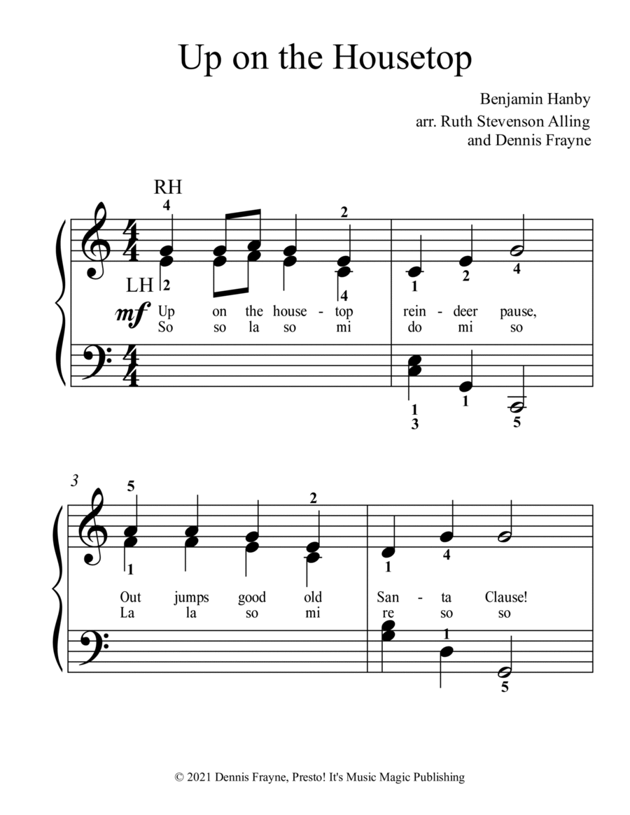 Up on the Housetop (standard notation, beginner) Voice scores gallery preview page 1