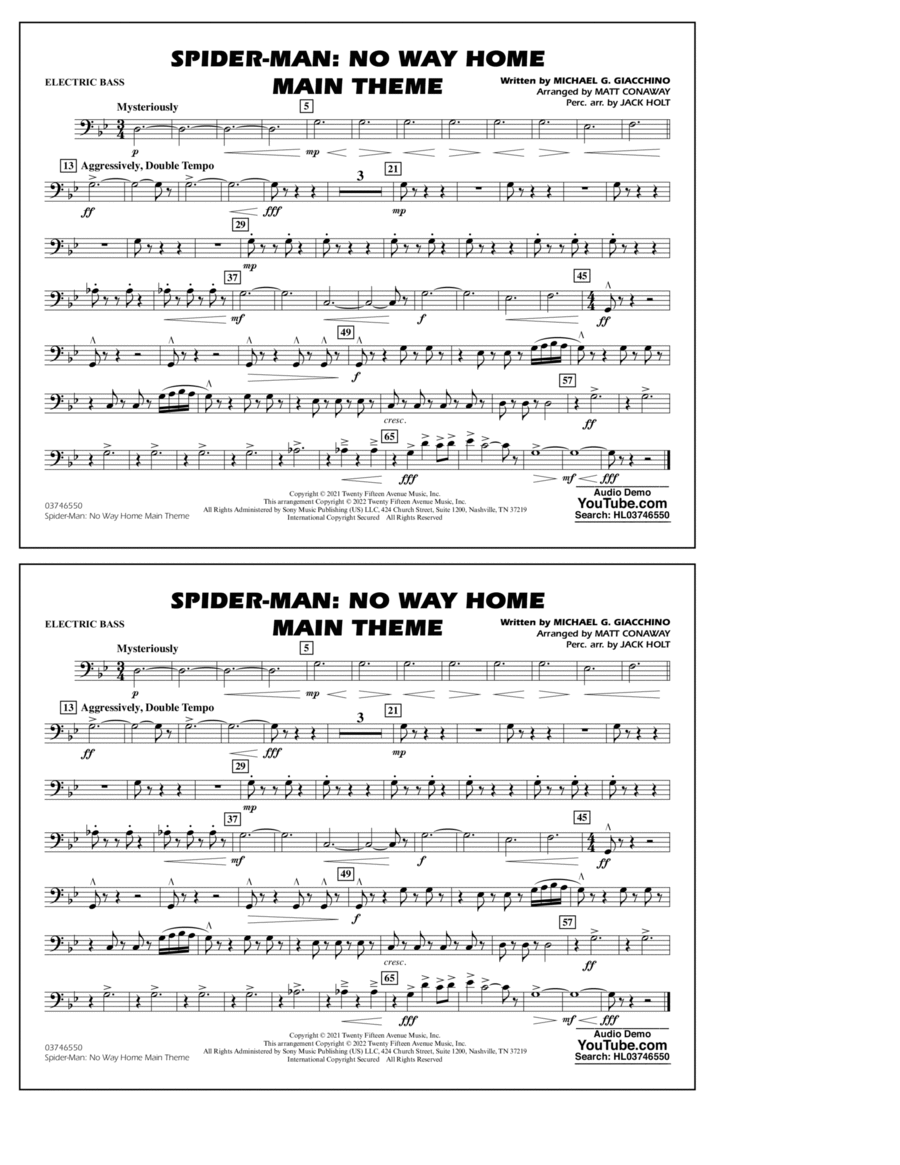 Spider-Man: No Way Home Main Theme (arr. Conaway) - Electric Bass