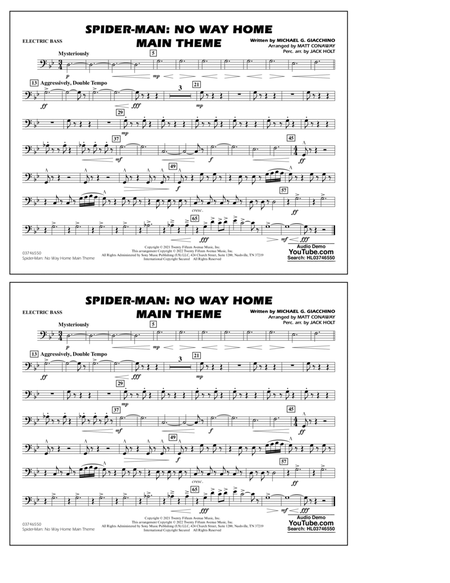 Spider-Man: No Way Home Main Theme (arr. Conaway) - Electric Bass by Matt Conaway Marching Band - Digital Sheet Music