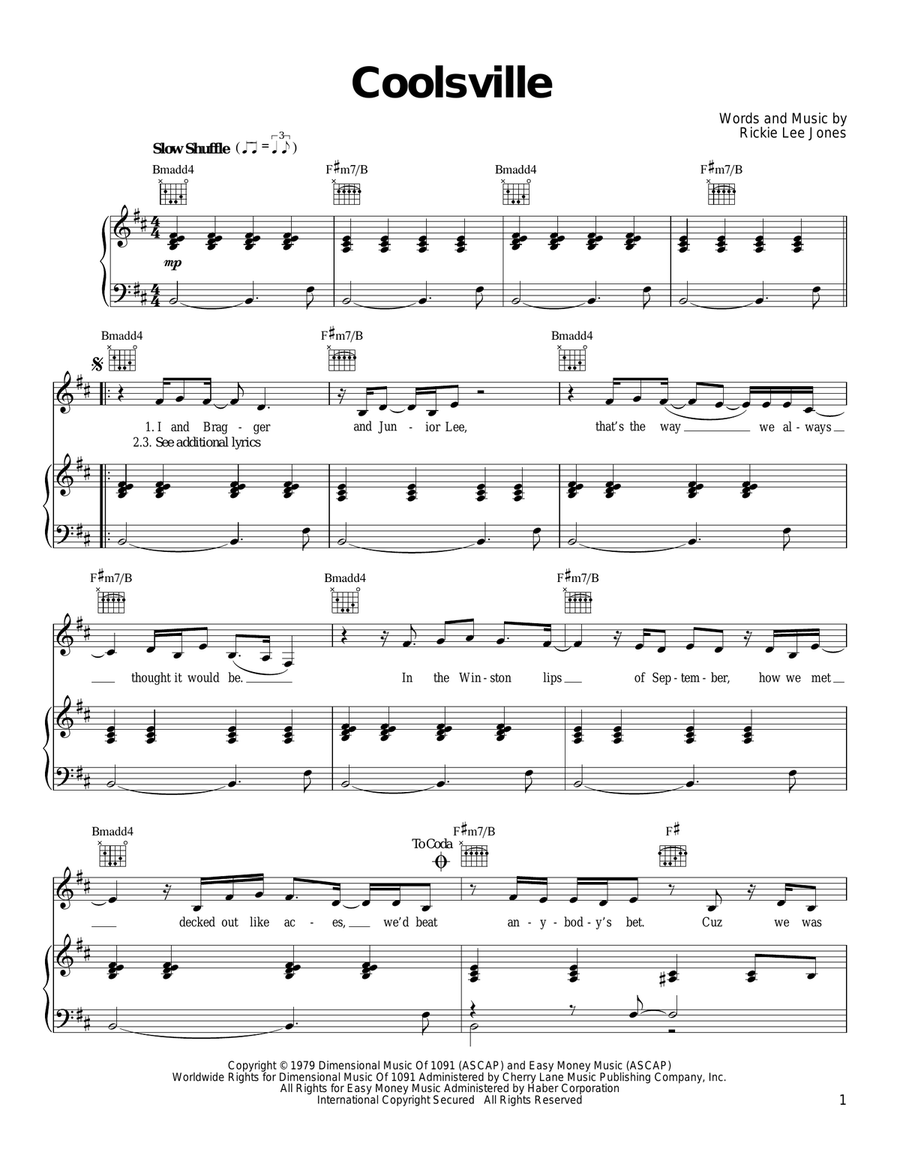 Coolsville Piano, Vocal, Guitar scores gallery preview page 1