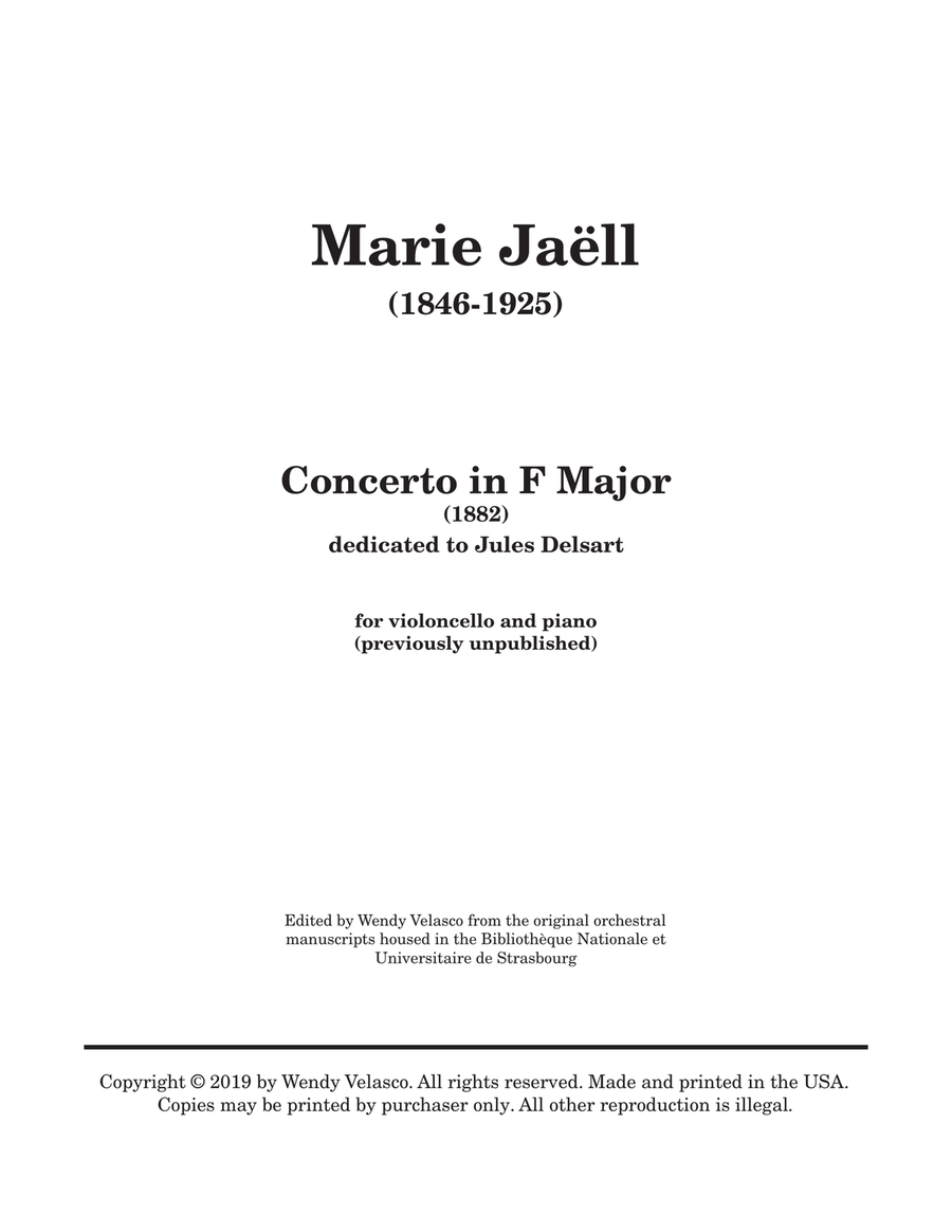 Concerto for Cello in F Major by Marie Jaëll (1846-1925)
