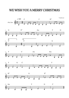 We Wish You a Merry Christmas for sax • easy Christmas sheet music with chords