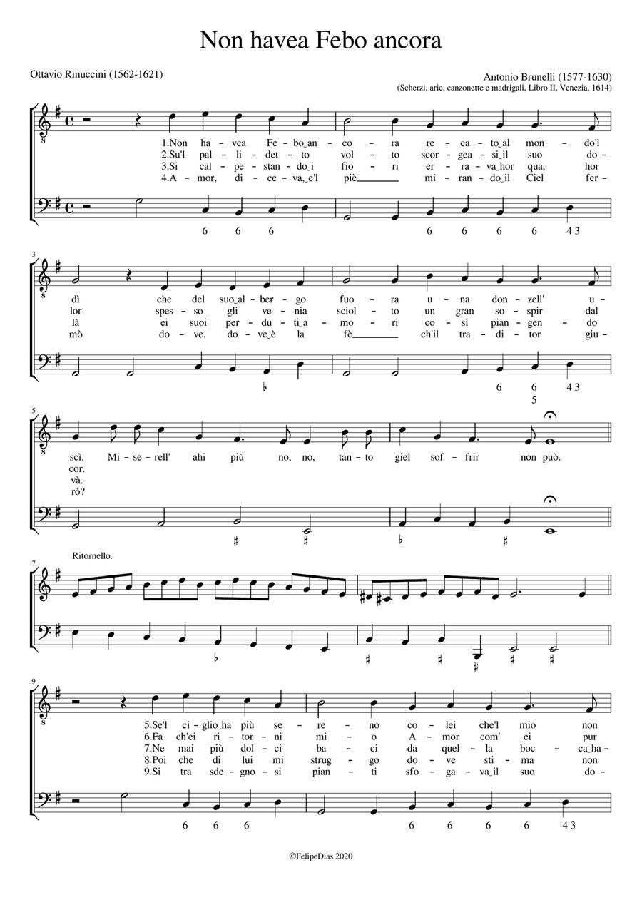 Non havea Febo ancora (Medium voice) Medium Voice scores gallery preview page 1