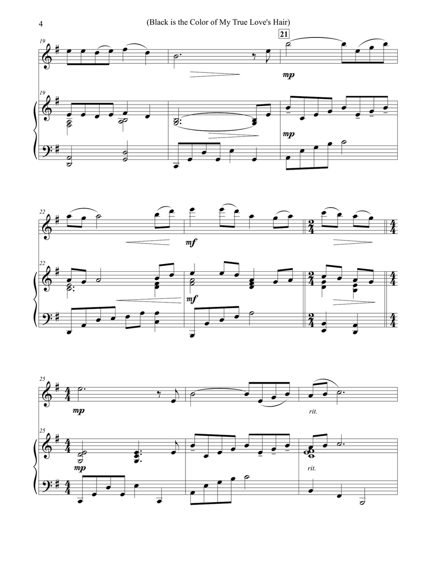 Black is the Color of My True Love's Hair - Violin & Piano Arrangement Violin Solo scores gallery preview page 4