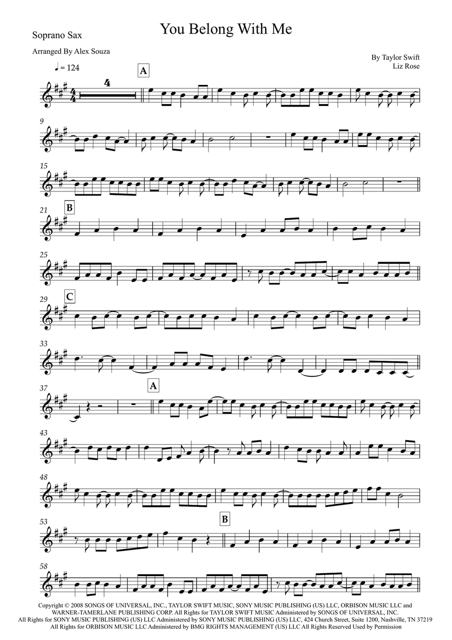 You Belong With Me Soprano Saxophone scores gallery preview page 1