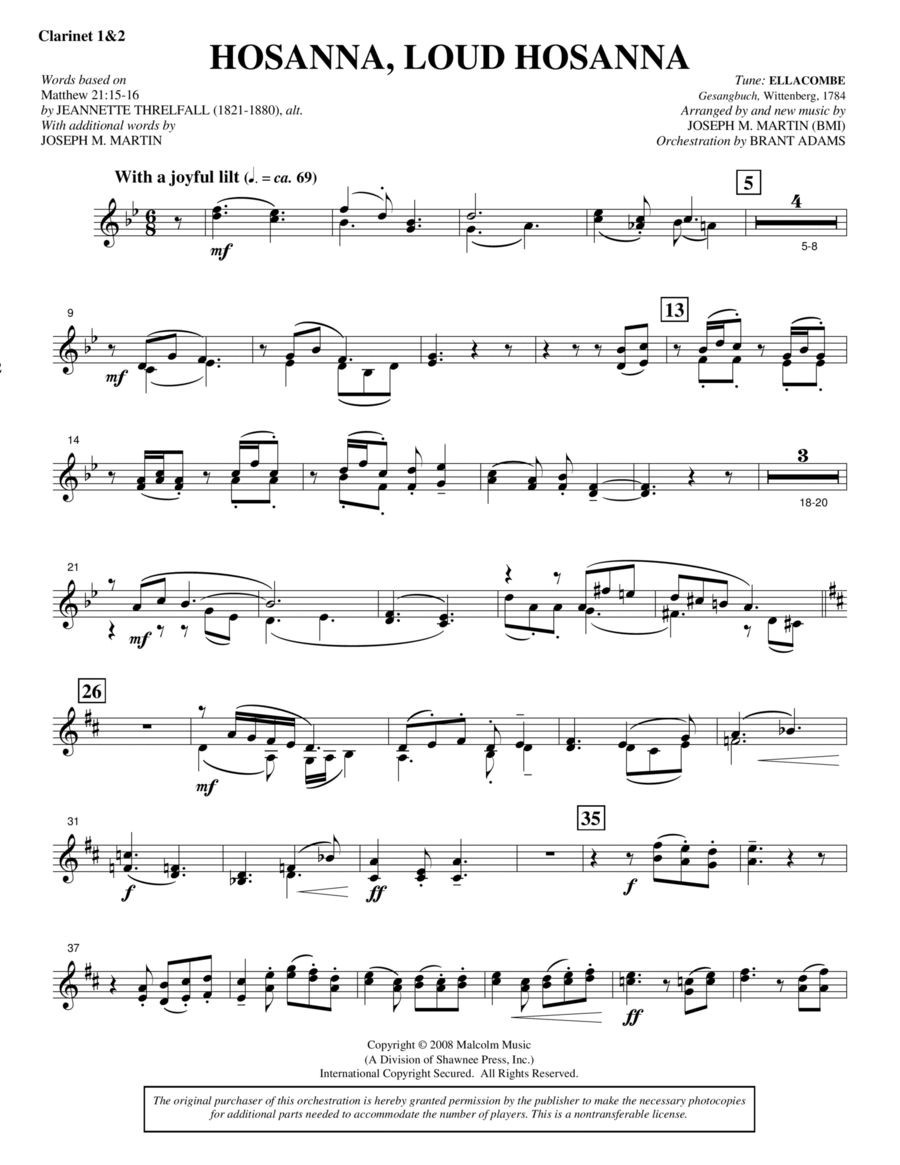 Hosanna, Loud Hosanna (from "Covenant Of Grace") - Bb Clarinet 1,2