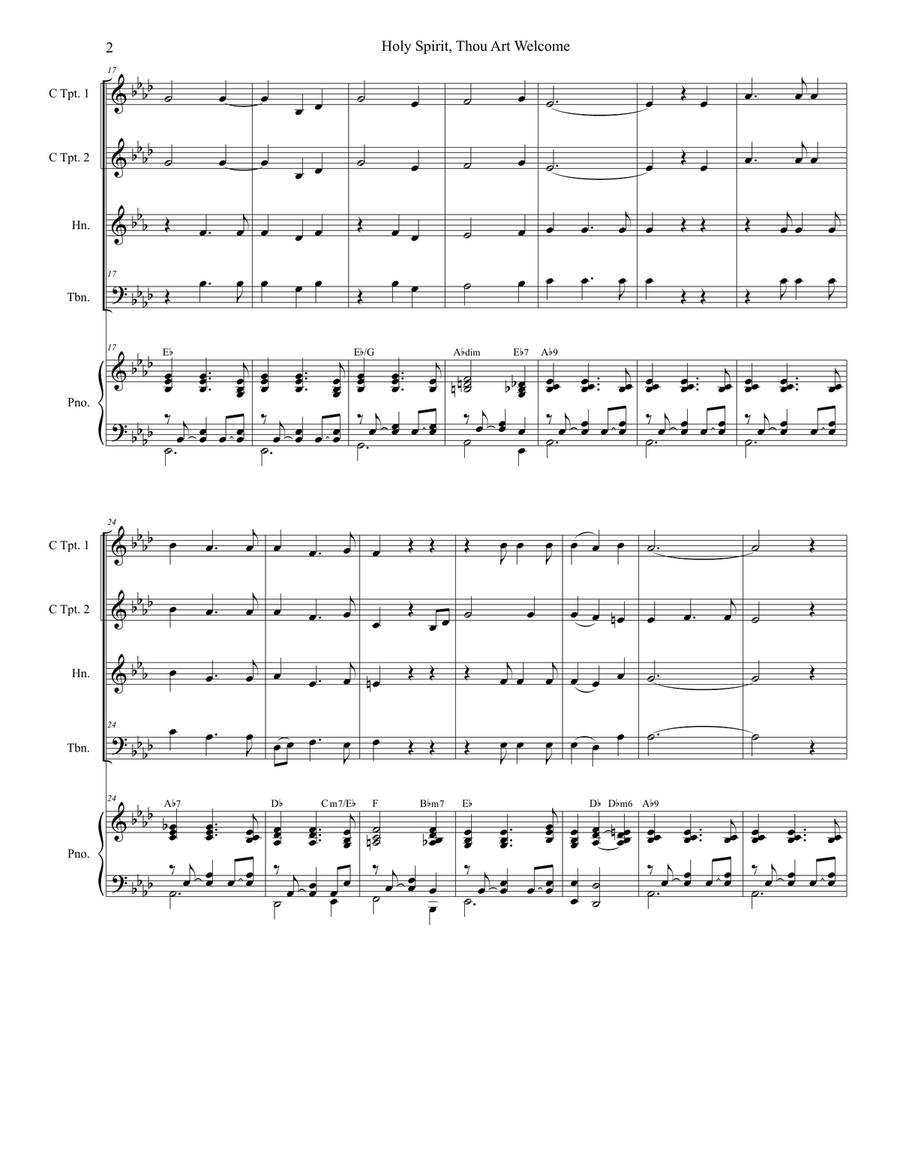 Holy Spirit, Thou Art Welcome Brass Ensemble scores gallery preview page 2