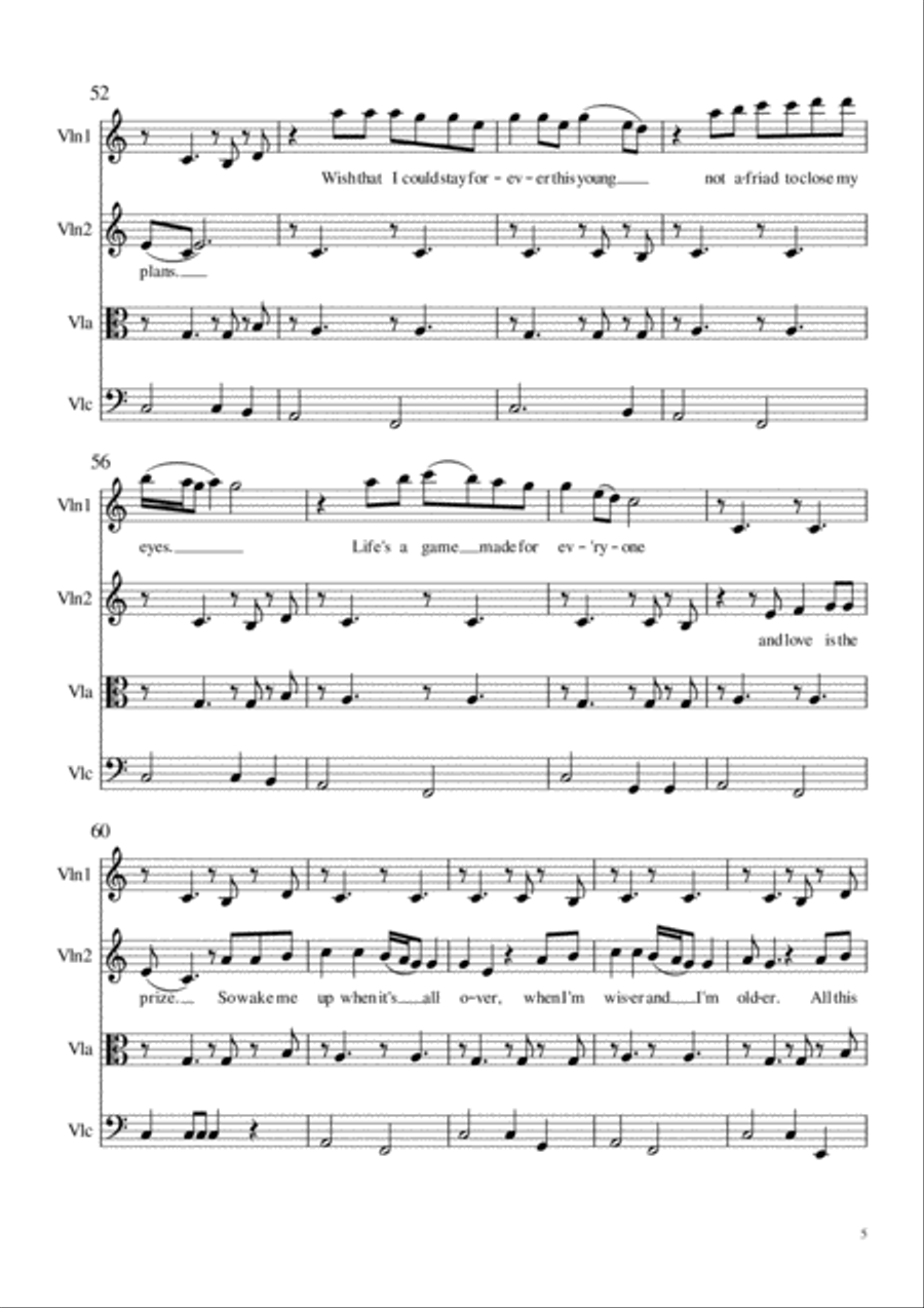 Wake Me Up Wake Me Up String Quartet scores gallery preview page 5