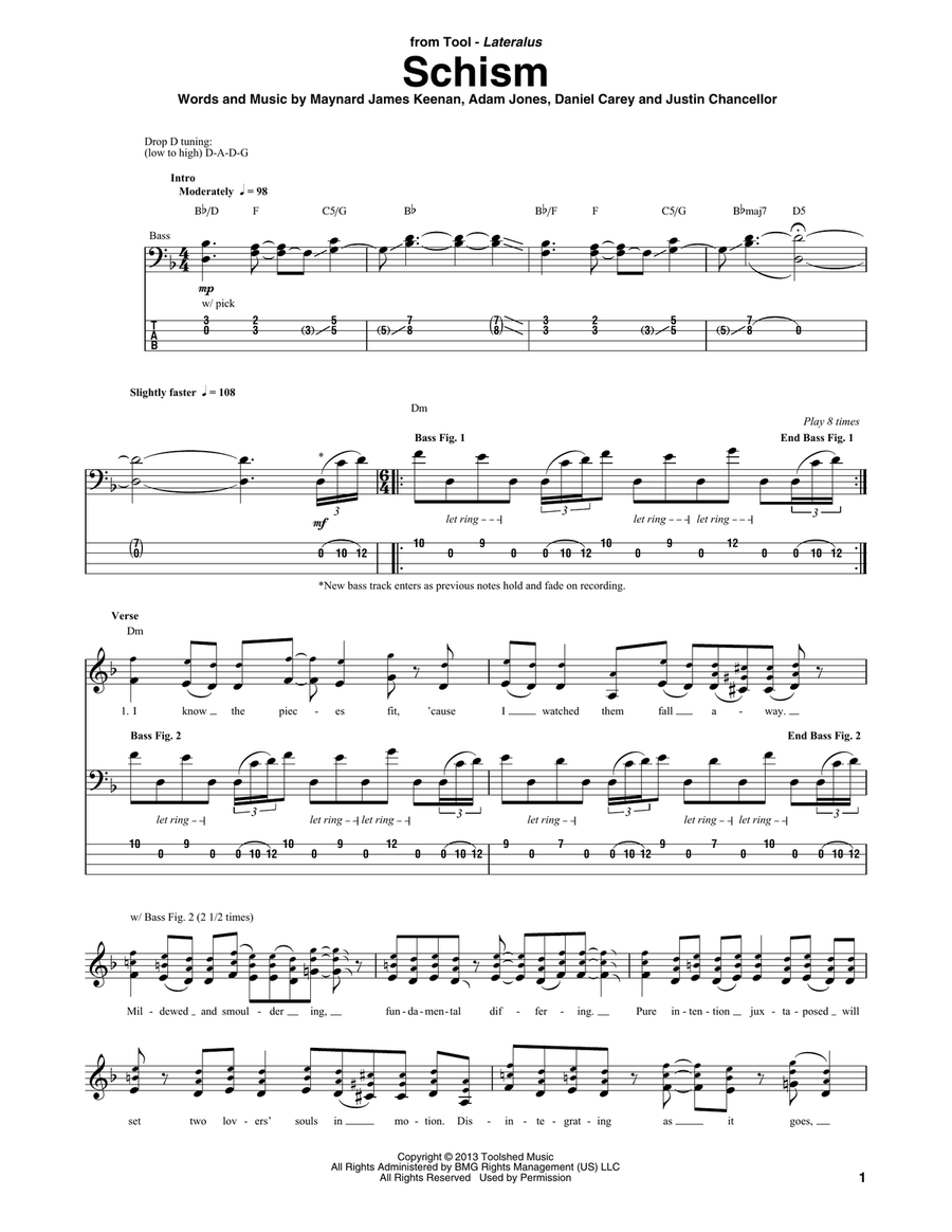 Schism Guitar Tablature scores gallery preview page 1