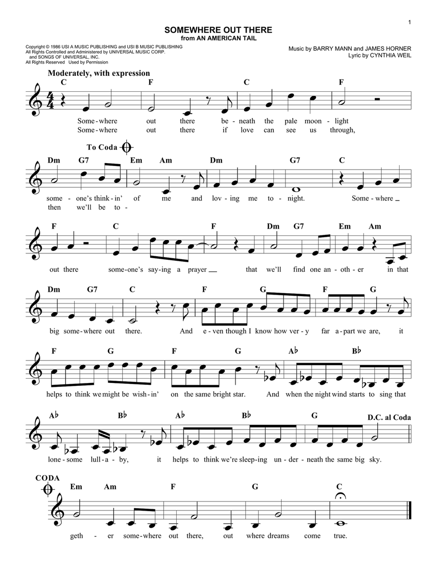 Somewhere Out There Guitar scores gallery preview page 1