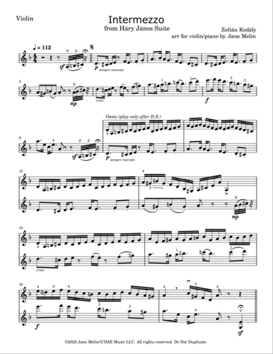 Kodály - Intermezzo from Háry János Suite - for Violin and Piano Chamber Music scores gallery preview page 5
