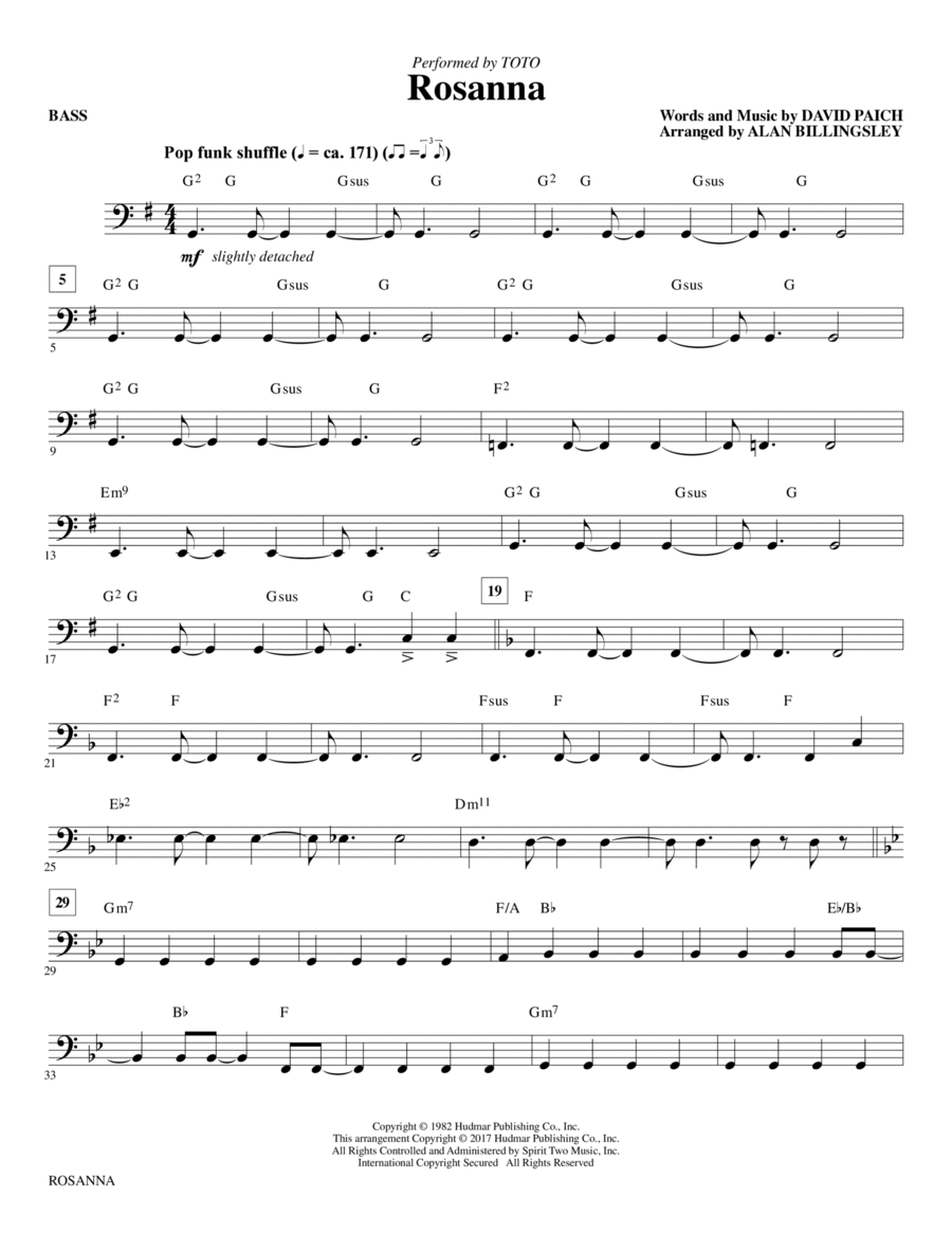 Rosanna - Bass Choir scores gallery preview page 1