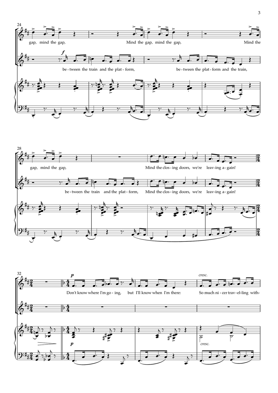 Mind the Gap! (two-part equal voices and piano) 2-Part scores gallery preview page 3