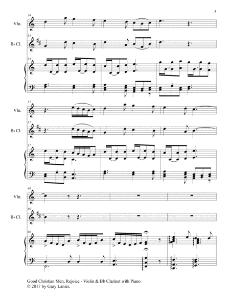 GOOD CHRISTIAN MEN, REJOICE (Violin, Bb Clarinet with Piano & Score/Parts) image number null