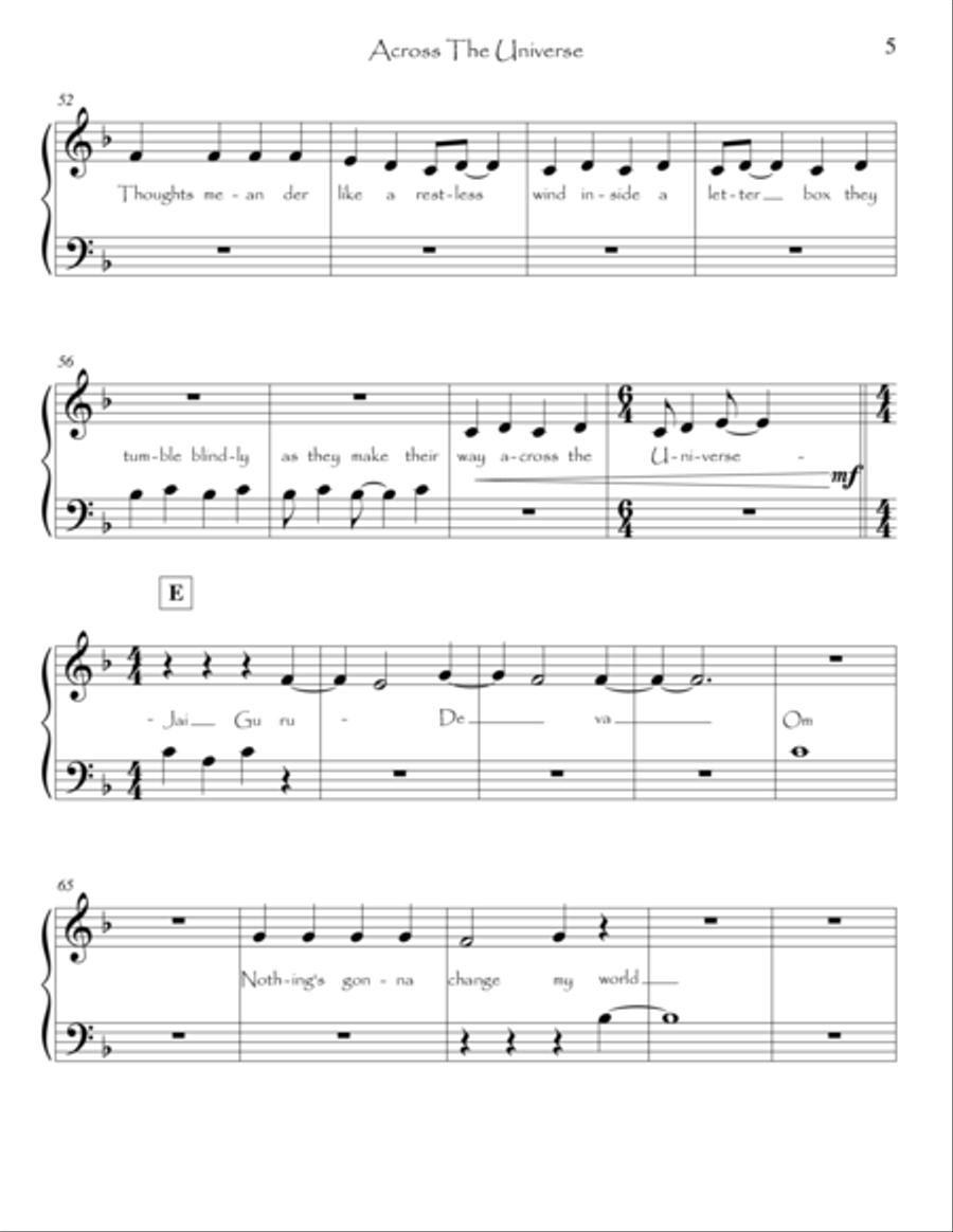 Across The Universe Easy Piano scores gallery preview page 5