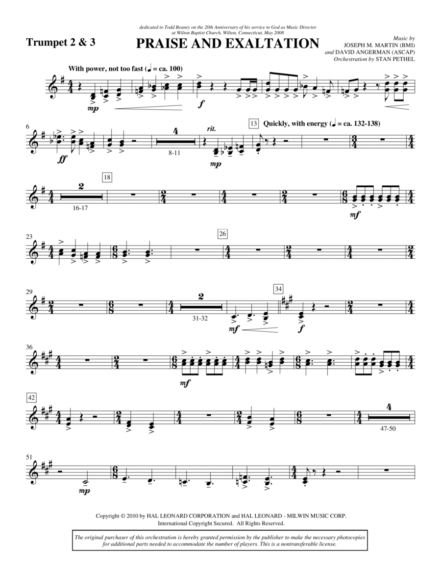 Praise And Exaltation - Bb Trumpet 2,3