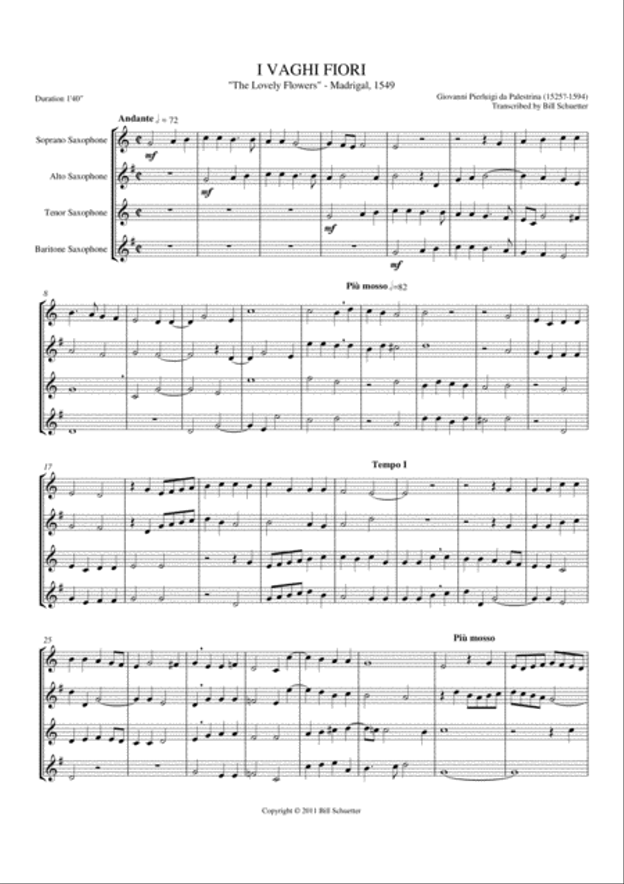Vaghi Fiori Vaghi Fiori Saxophone Quartet scores gallery preview page 1