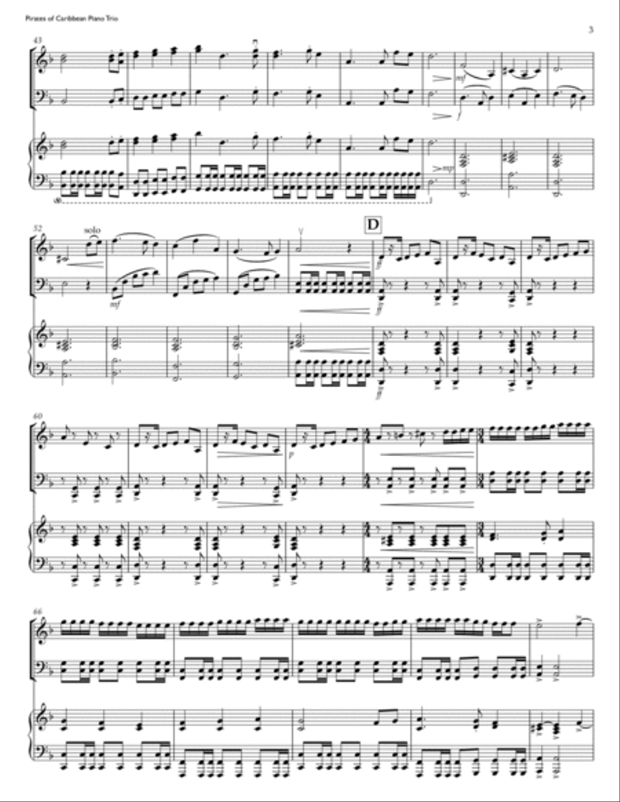 Pirates Of The Caribbean Piano Trio scores gallery preview page 3