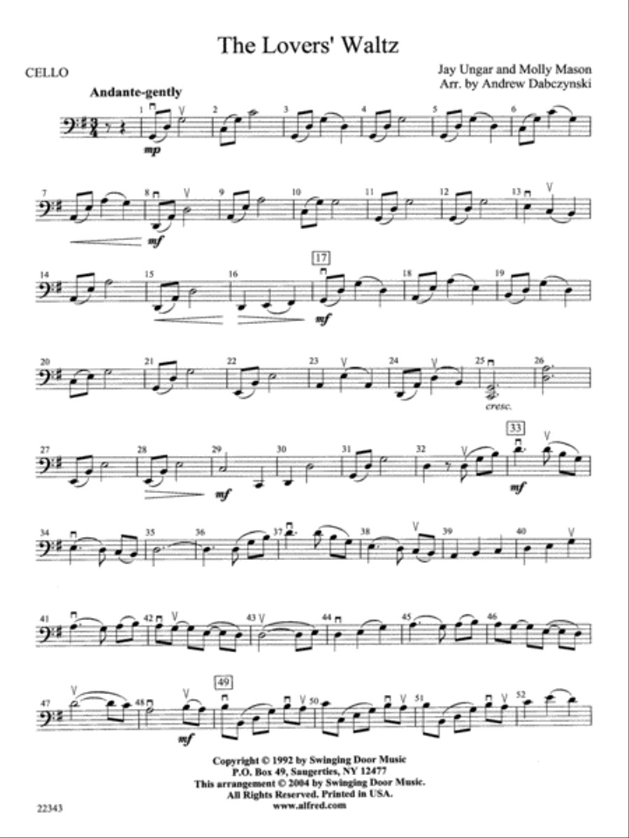 The Lover's Waltz: Cello String Orchestra scores gallery preview page 1