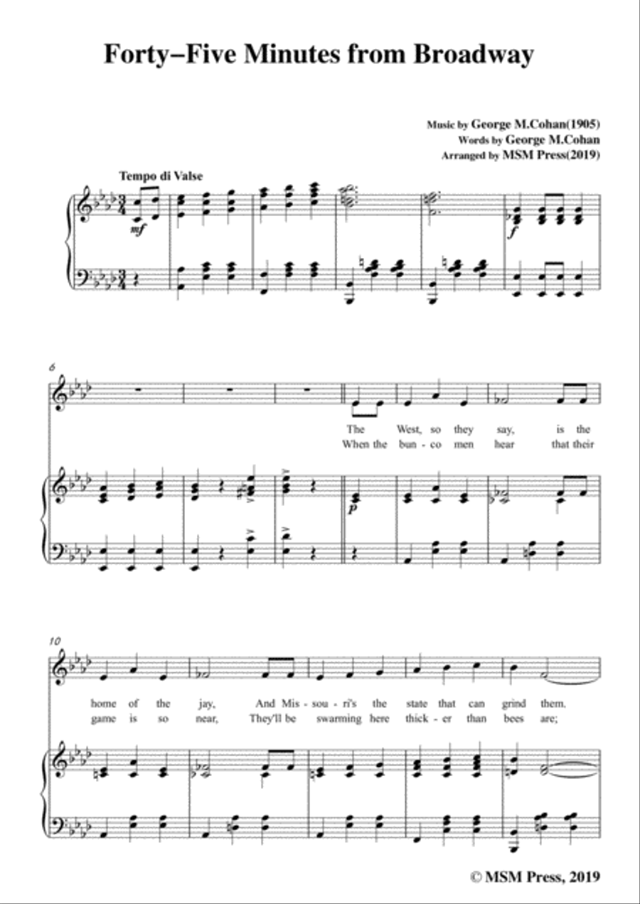 George M. Cohan-Forty-Five Minutes from Broadway,in A flat Major,for Voice&Piano Voice scores gallery preview page 3
