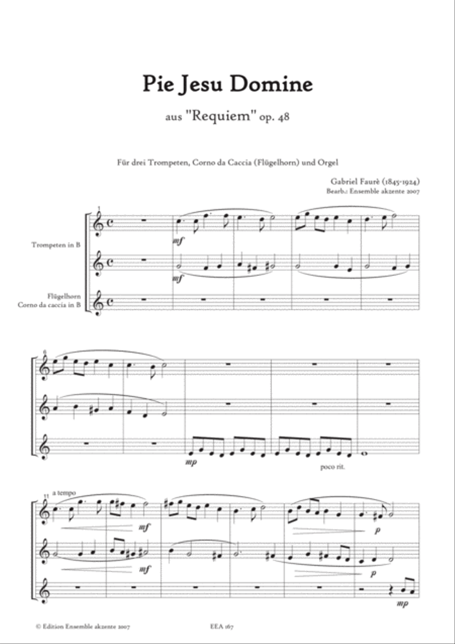 Pie Jesu Domine from "Requiem" op.48 - arrangement for three trumpets and organ image number null