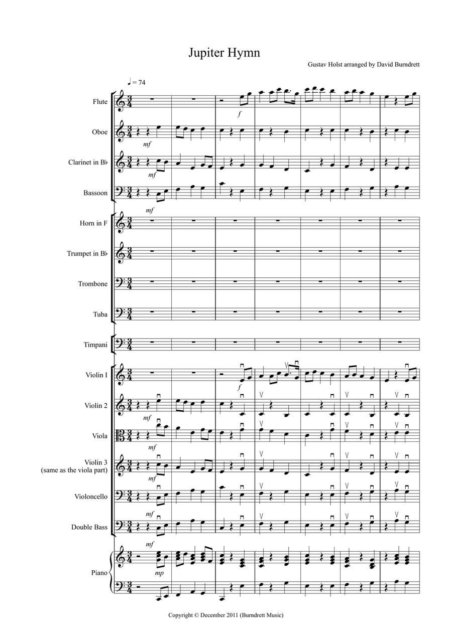 Jupiter Hymn for School Orchestra Large Ensemble scores gallery preview page 1