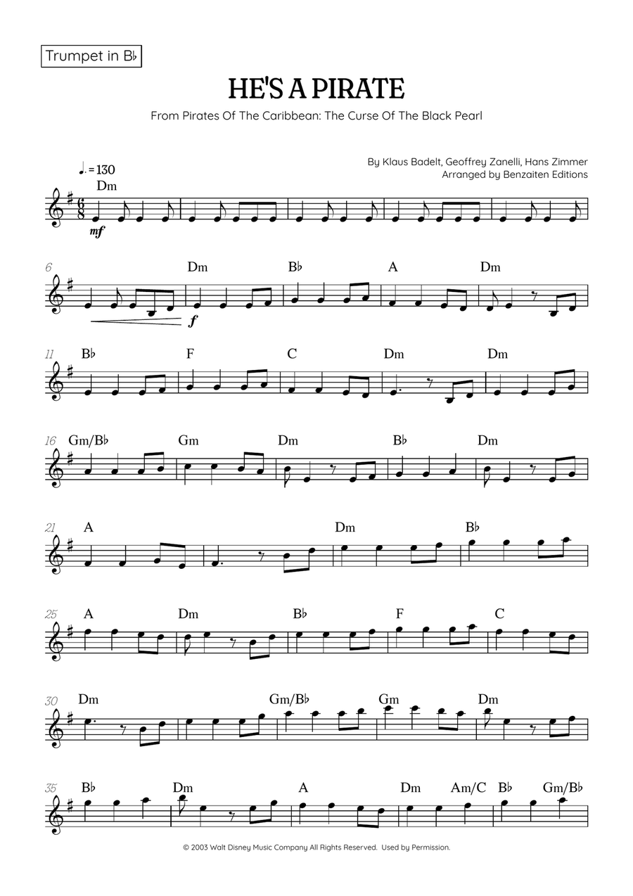 He's A Pirate B-Flat Trumpet scores gallery preview page 1