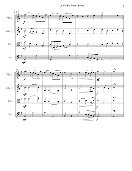 La Vie En Rose for String Quartet image number null