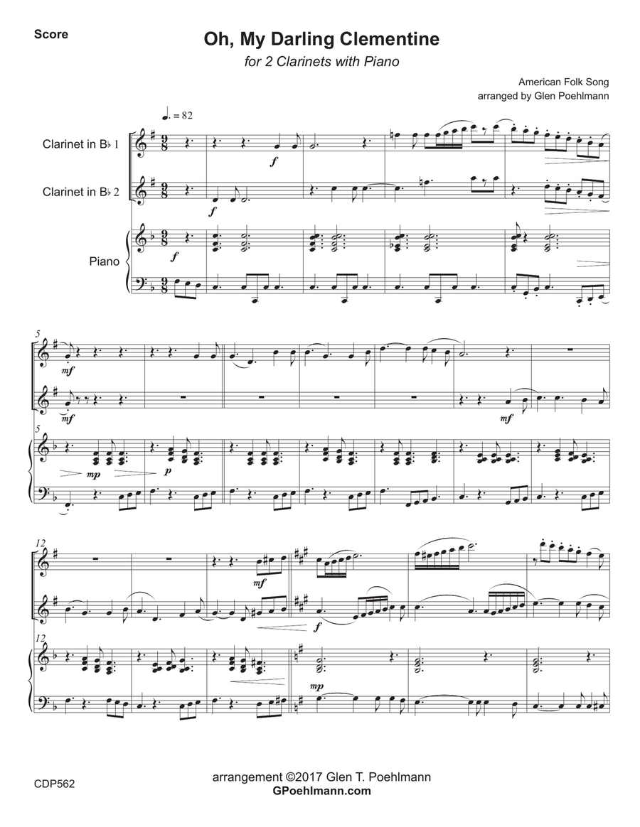 MY DARLING CLEMENTINE - CLARINET DUET with Piano Accompaniment (Grade 3+) Clarinet Duet scores gallery preview page 1