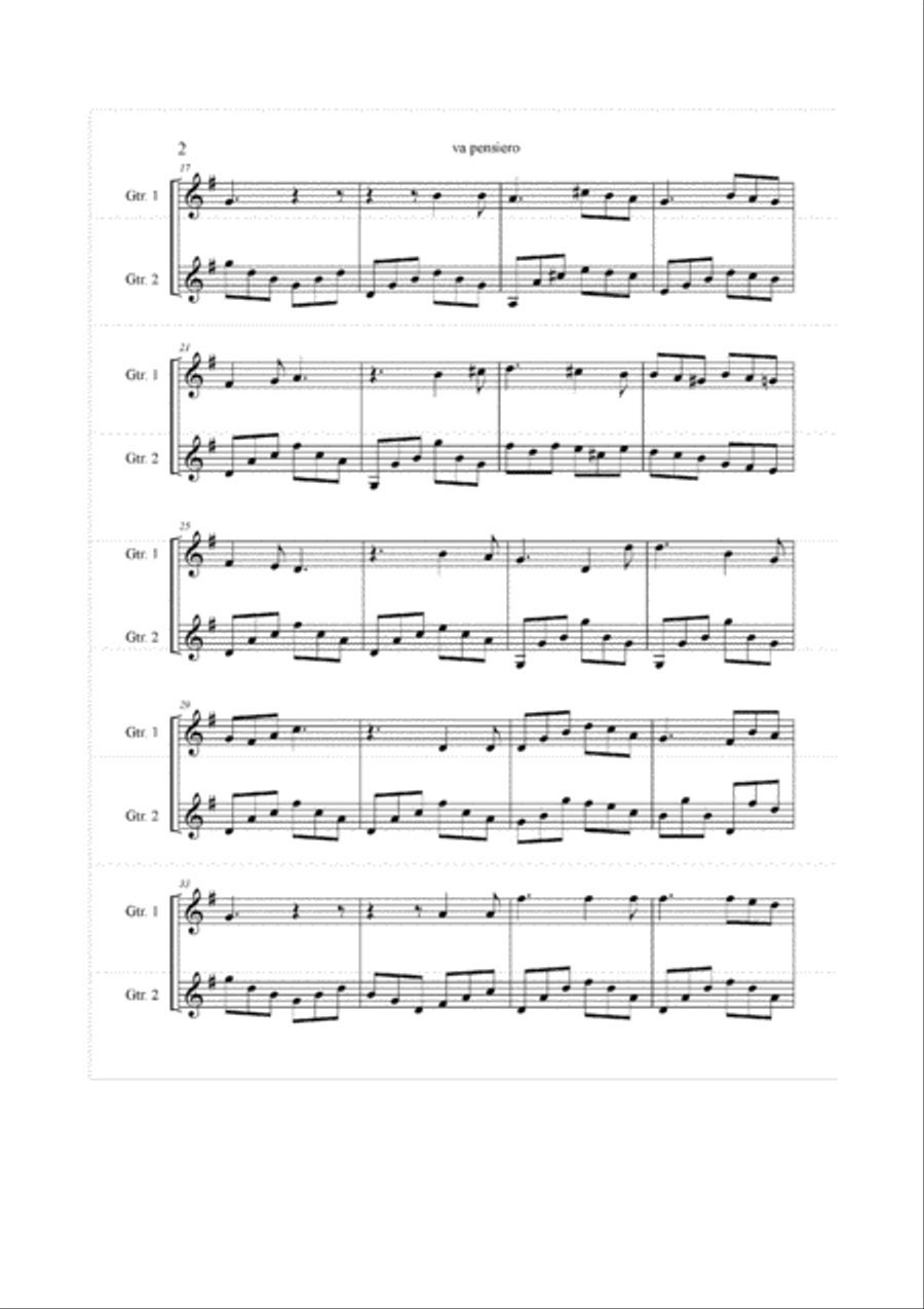Va, Pensiero (from Nabucco) By Giuseppe Verdi (1813-1901) ARRANGED for GUITAR DUO BY SERGIO VETTORE Classical Guitar scores gallery preview page 2