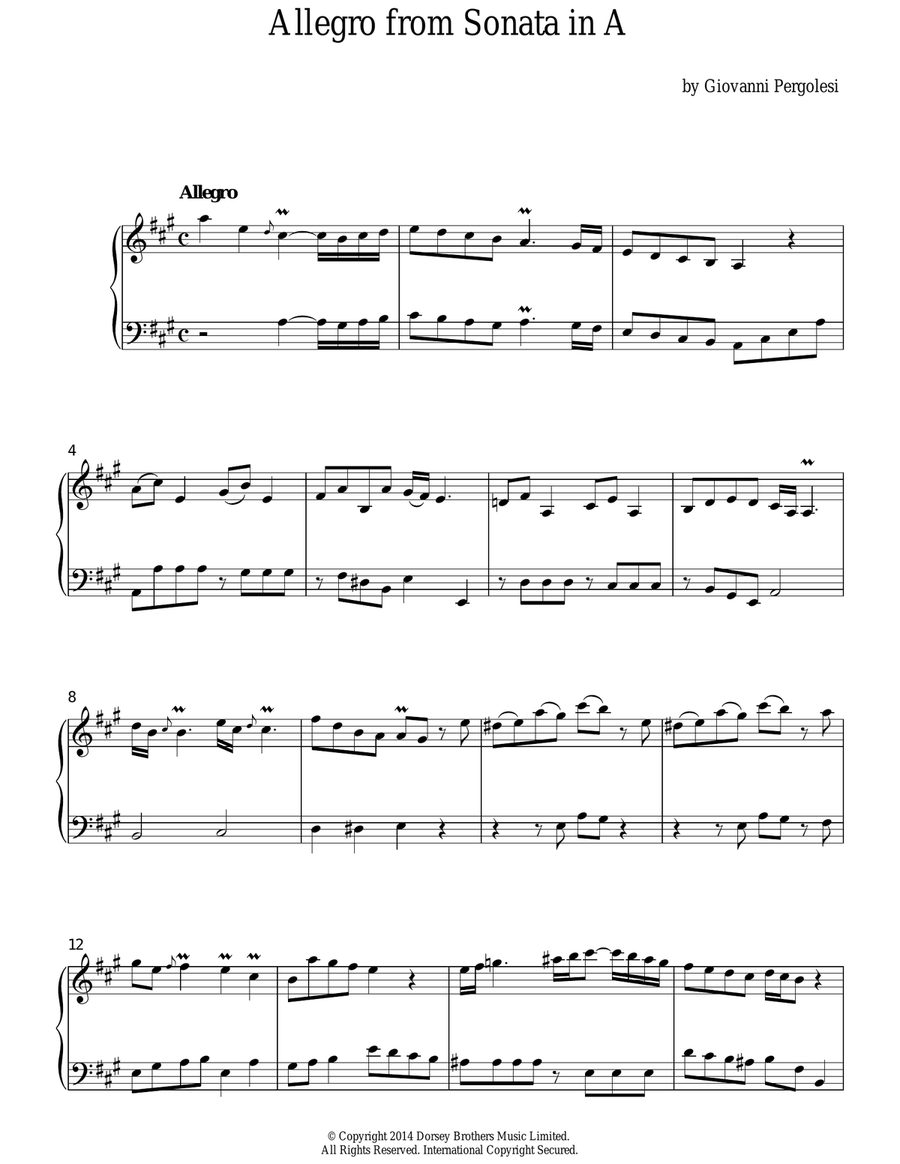 Allegro (Harpsichord Sonata In A Major) Harpsichord scores gallery preview page 1