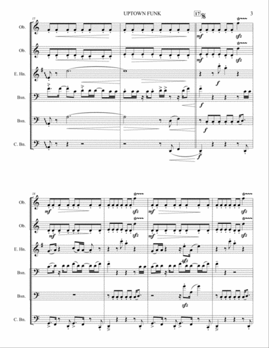 Uptown Funk Woodwind Ensemble scores gallery preview page 3