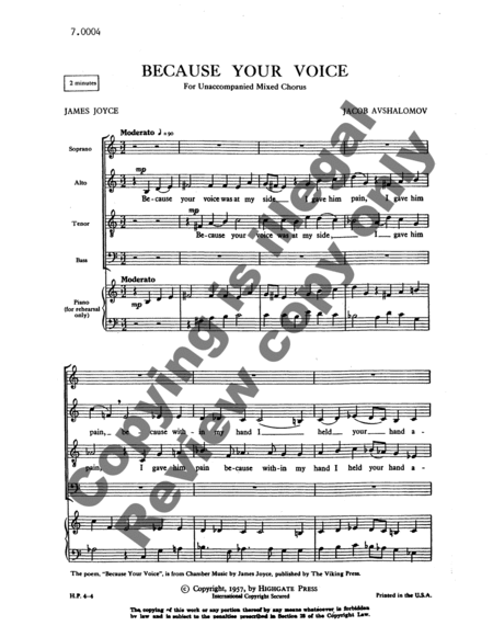 Because Your Voice by Jacob Avshalomov 4-Part - Sheet Music
