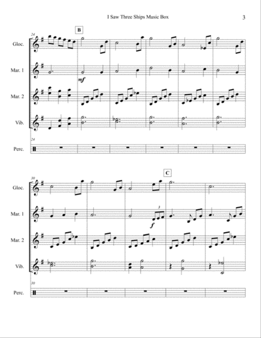 I Saw Three Ships Music Box (Percussion Ensemble) Percussion Ensemble scores gallery preview page 3