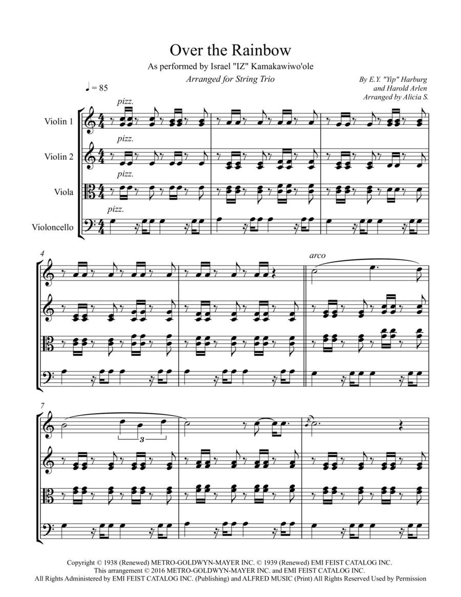 Over The Rainbow String Trio scores gallery preview page 1