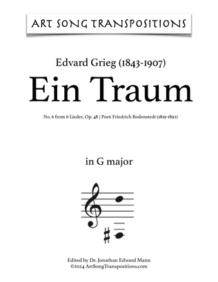 Book cover for GRIEG: Ein Traum, Op. 48 no. 6 (transposed to G major)