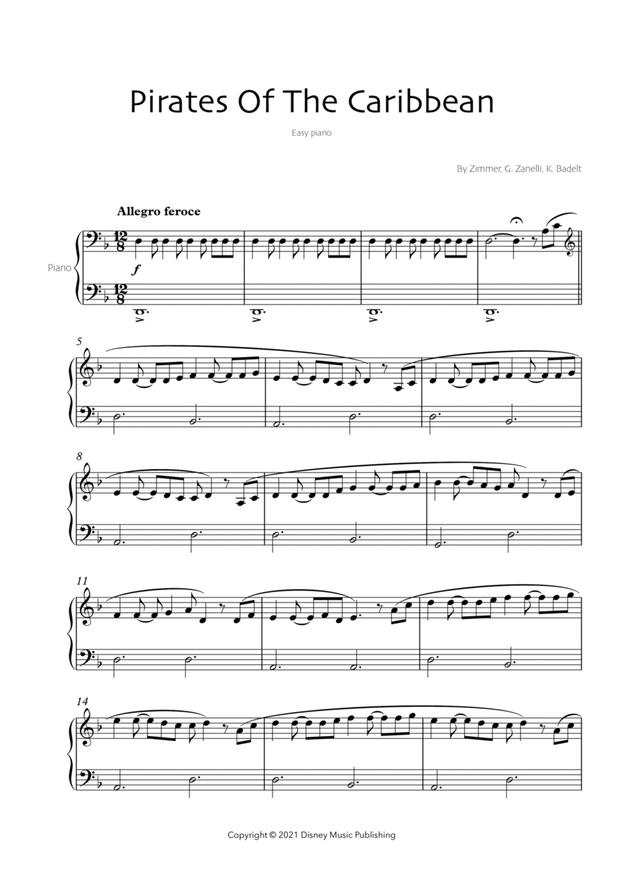 Pirates Of The Caribbean Easy Piano scores gallery preview page 1