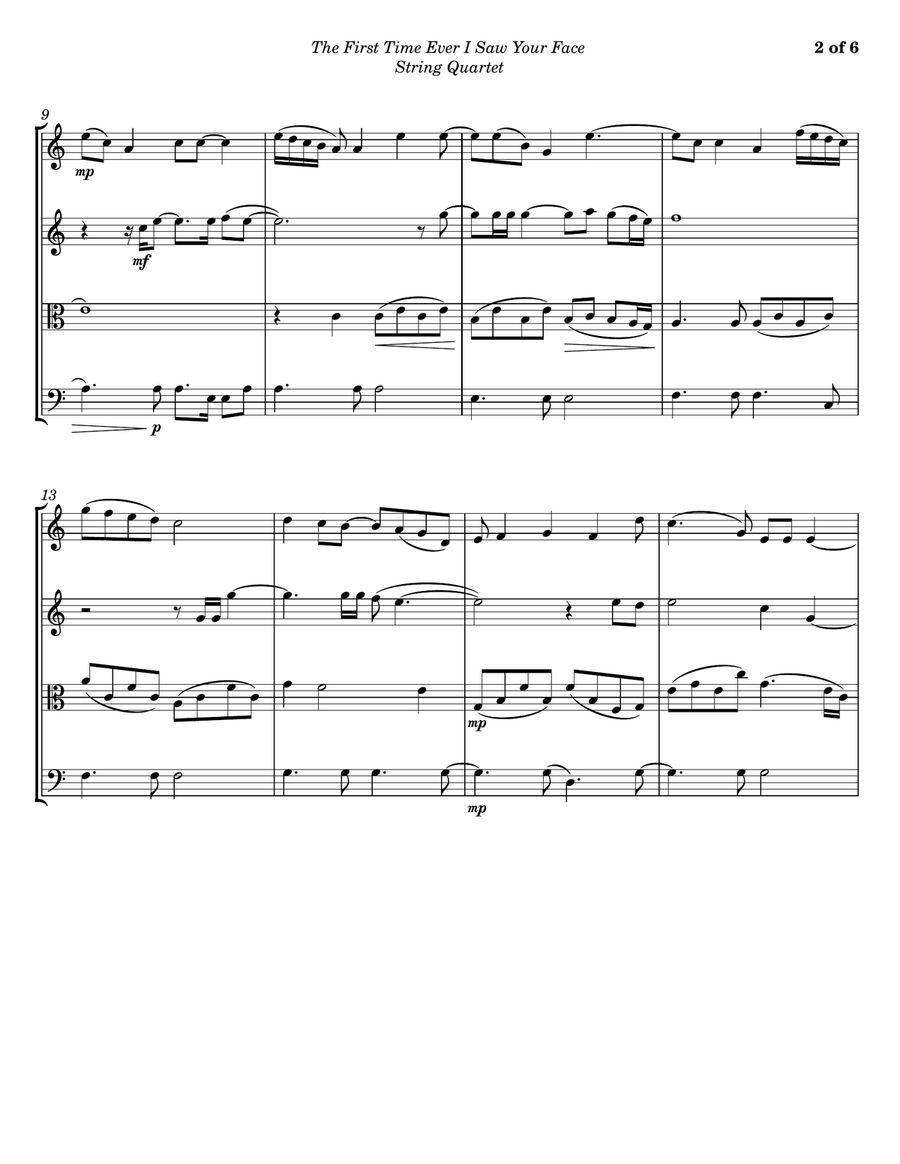 The First Time Ever I Saw Your Face String Quartet scores gallery preview page 2