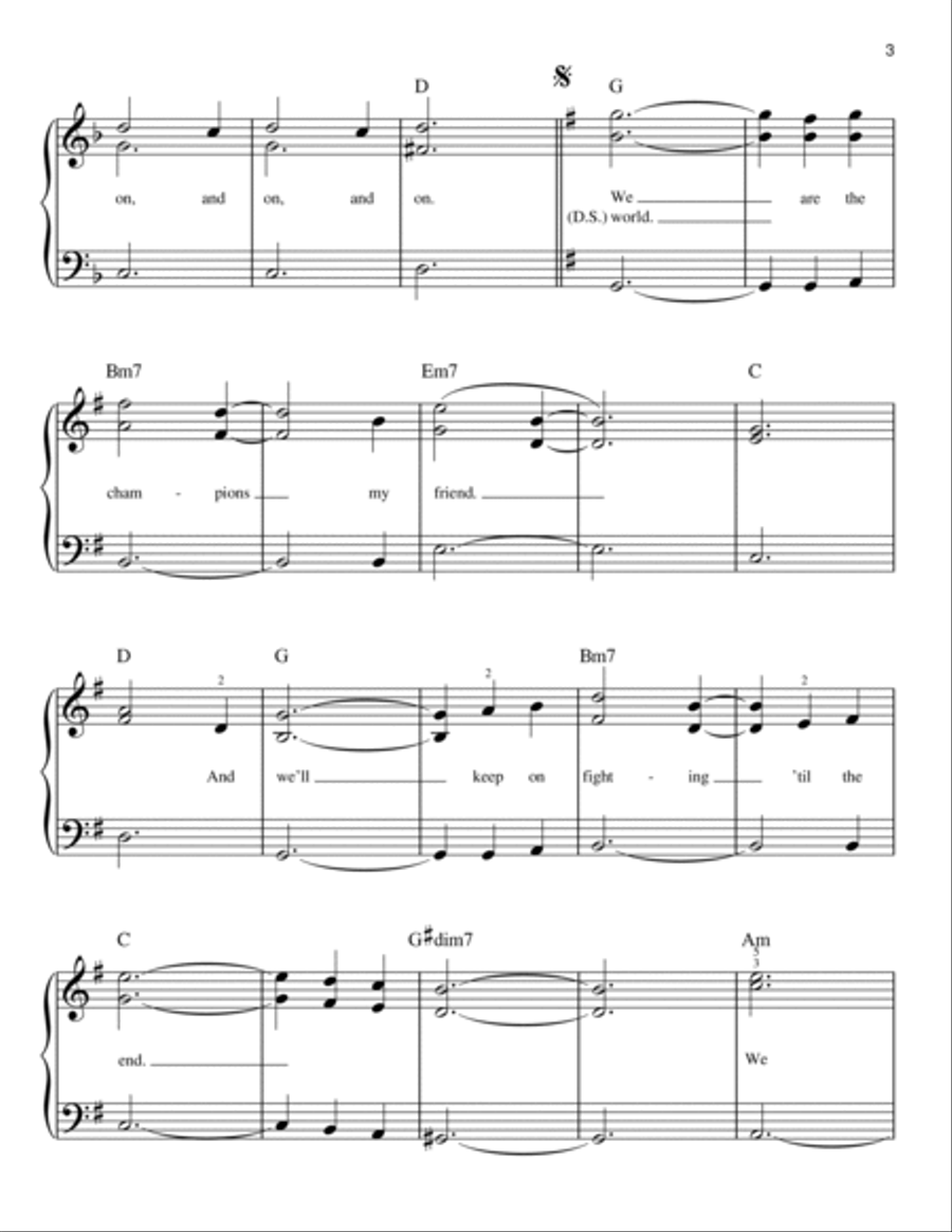 We Are The Champions Easy Piano scores gallery preview page 3