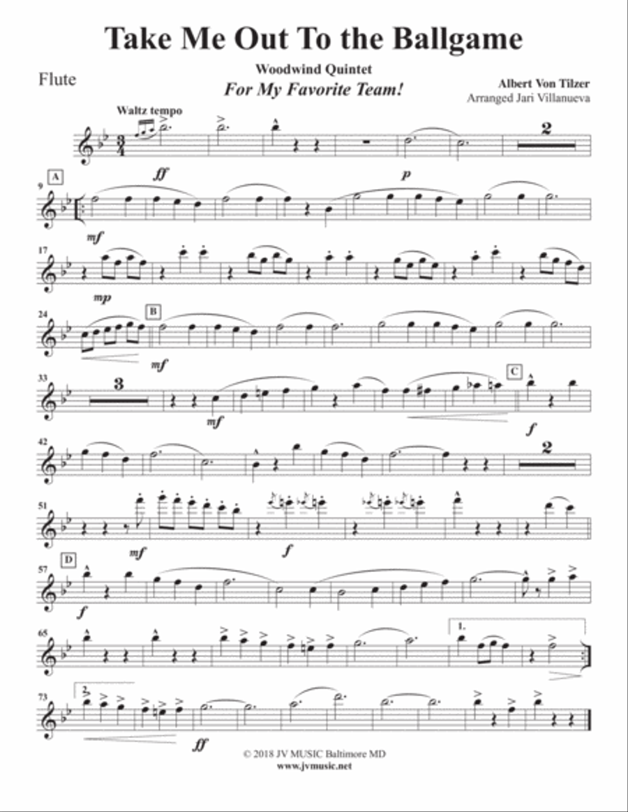 Take Me Out To The Ball Game for Woodwind Quintet Woodwind Quintet scores gallery preview page 5