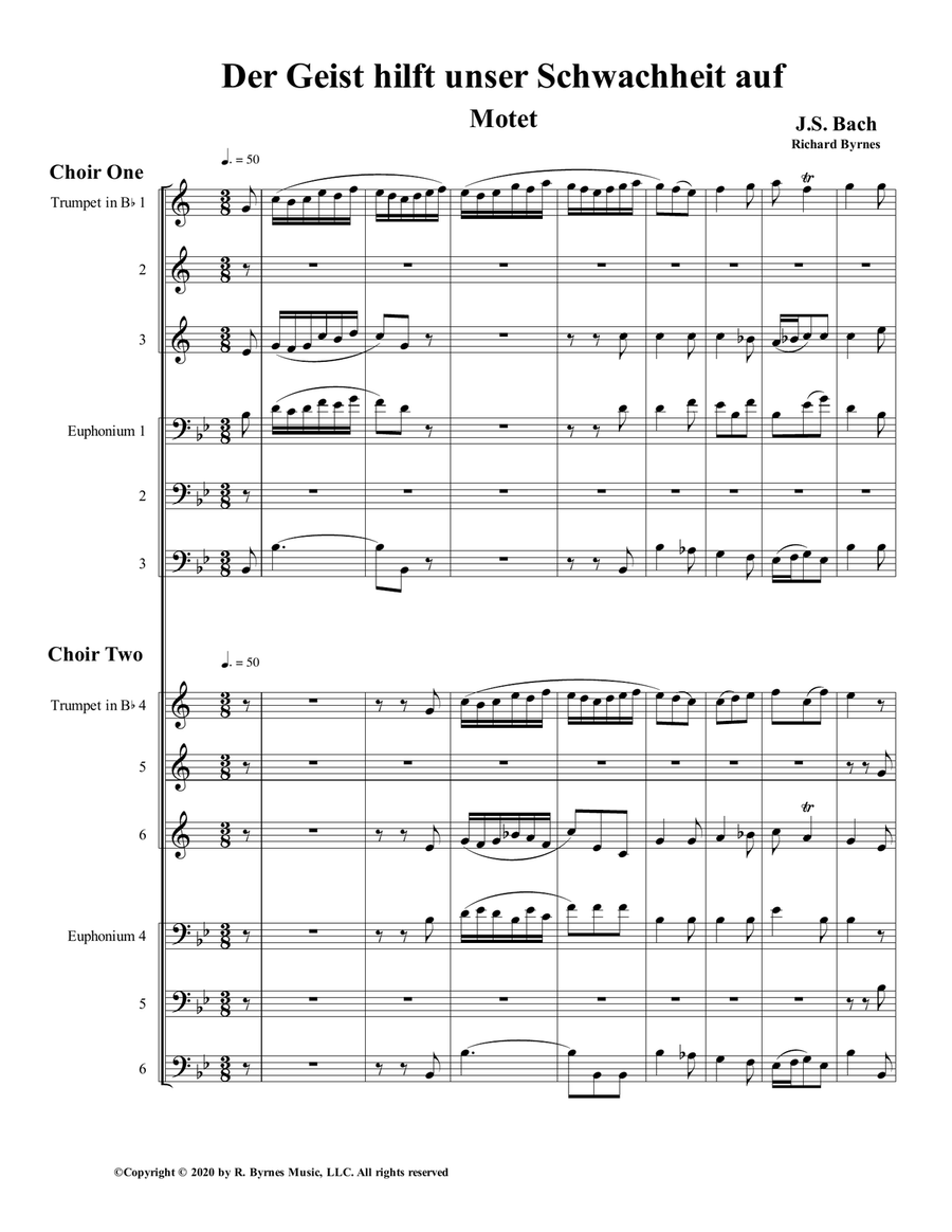 Der Geist hilft unser Schwachheit auf by J.S. Bach for Double Brass Choir Euphonium scores gallery preview page 1