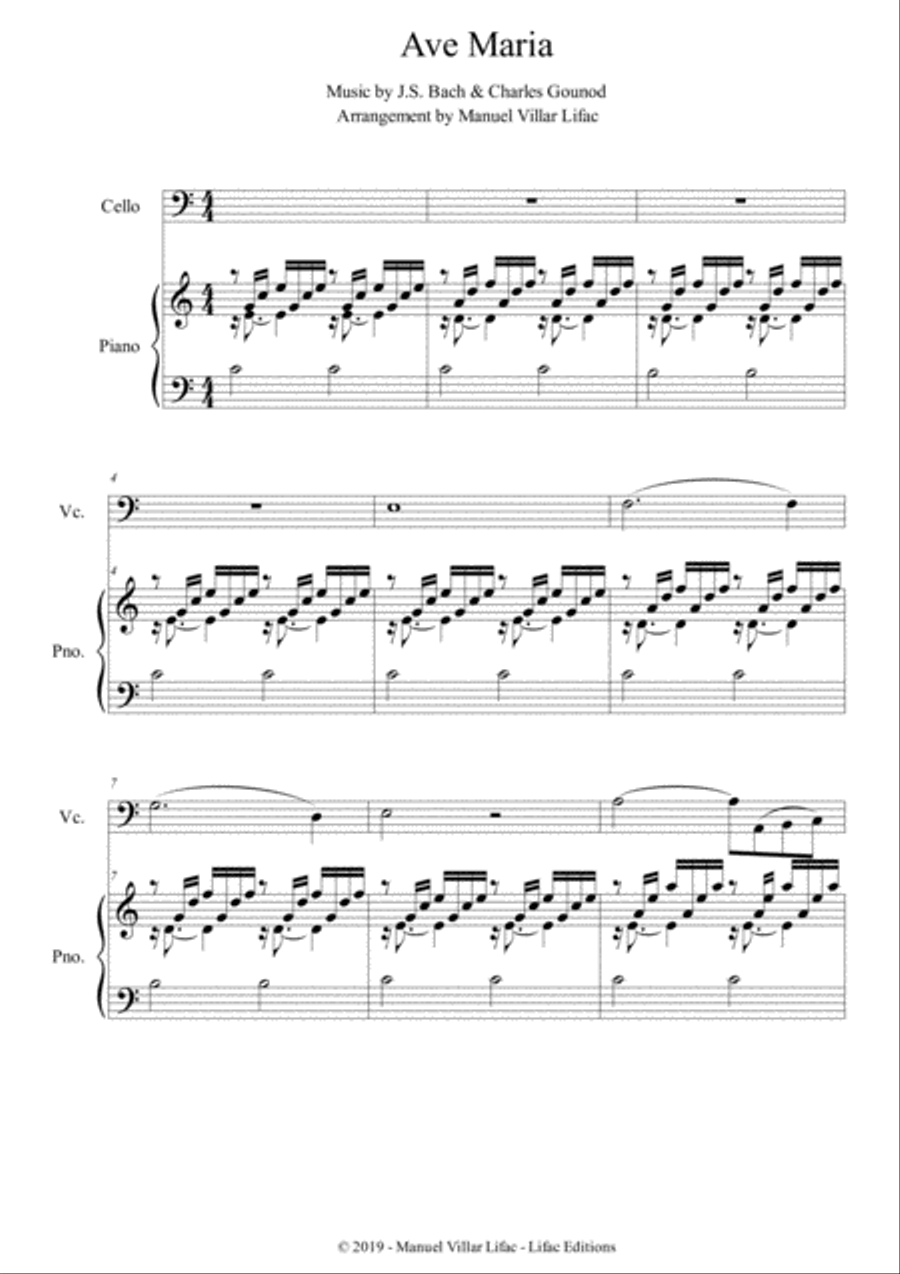 Ave María - Cello and Piano Duet - J.S. Bach & Charles Gounod Piano Accompaniment scores gallery preview page 1