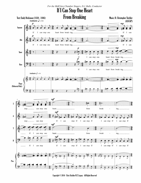 If I Can Stop One Heart From Breaking - SATB A Capella 4-Part - Digital Sheet Music