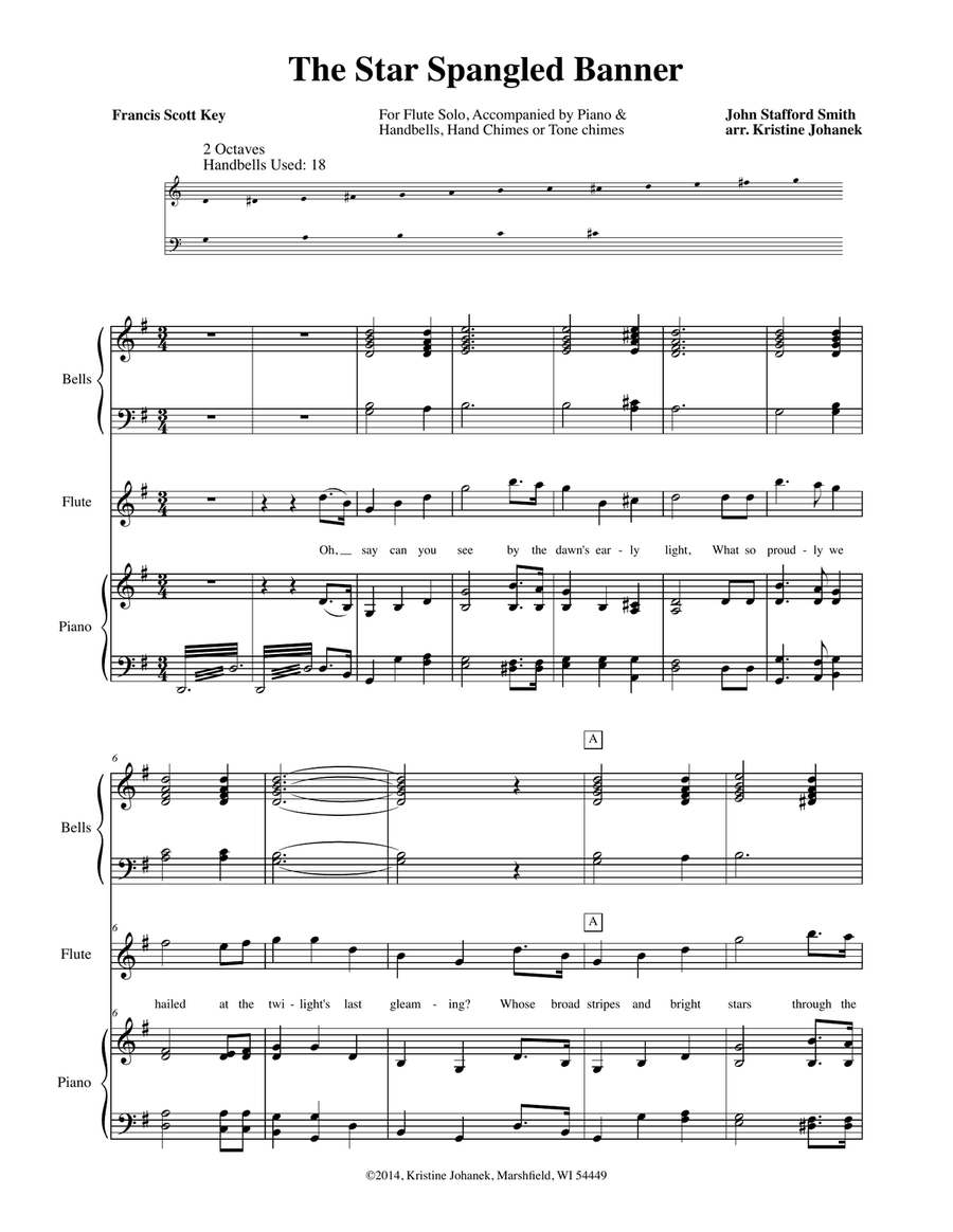 The Star Spangled Banner (Flute and Bells) Handbell Choir scores gallery preview page 1