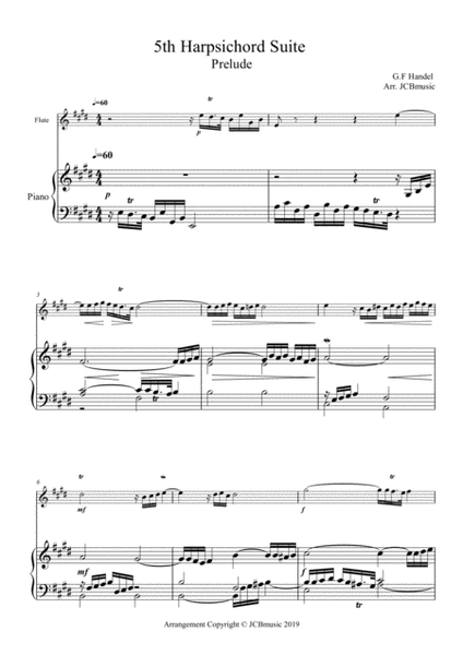 Prelude from 5th Harpsichord suite Arrangement for flute and piano image number null