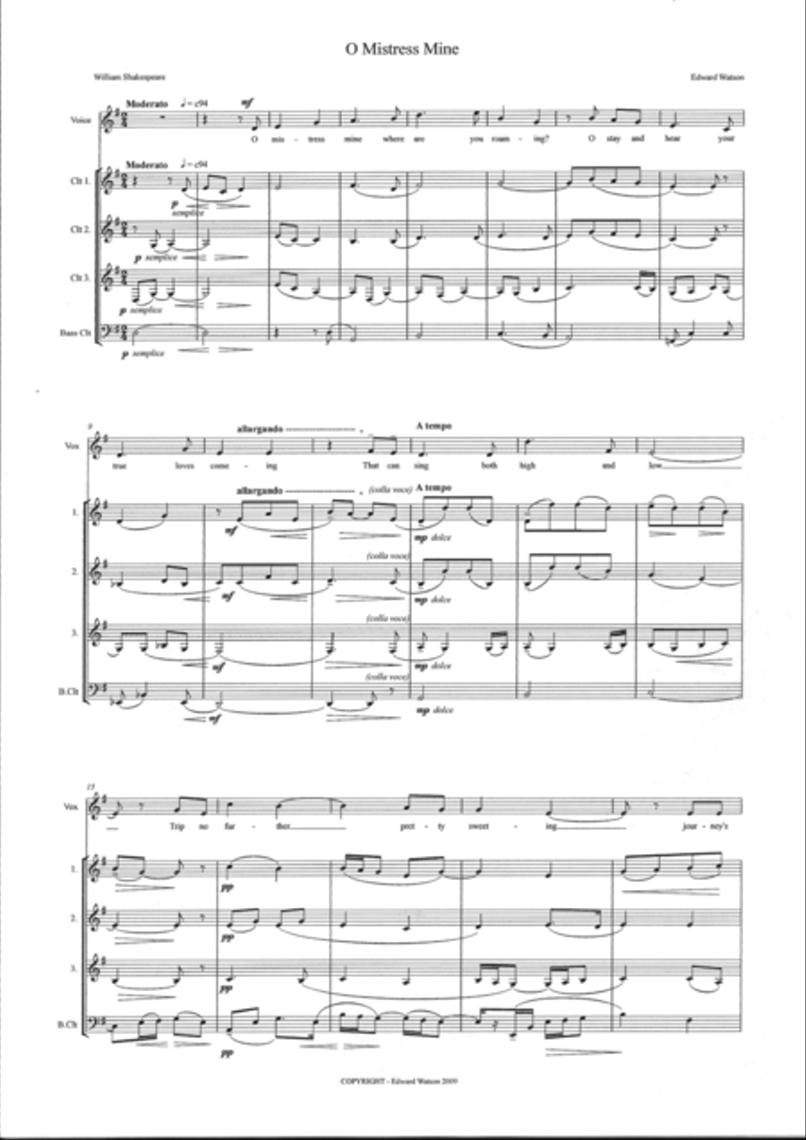 Songs from 12th Night Clarinet Quartet scores gallery preview page 2