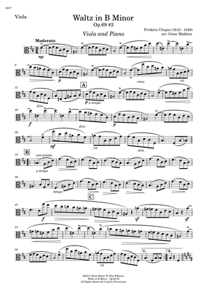 Waltz Op.69 No.2 in B Minor by Chopin - Viola and Piano (Individual Parts)