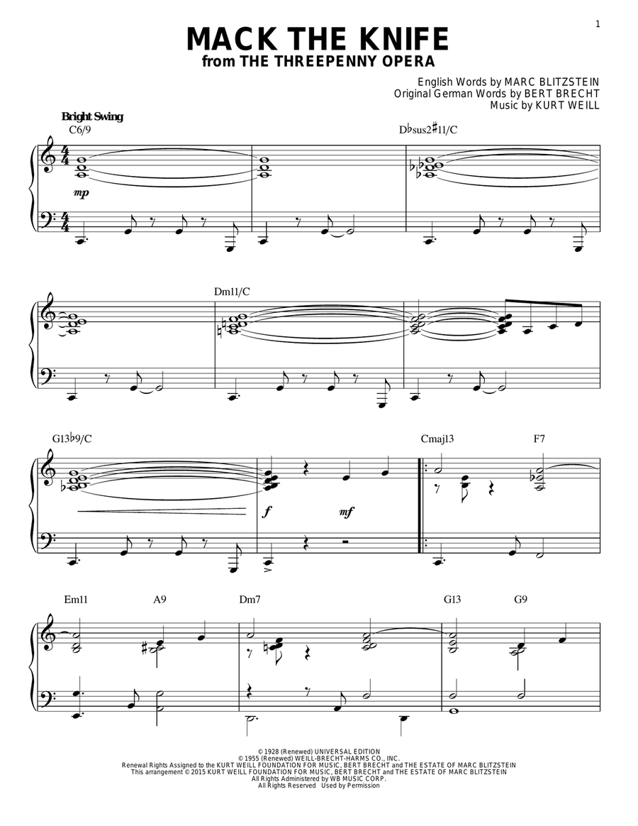 Mack The Knife [Jazz version] (arr. Brent Edstrom) Piano Solo scores gallery preview page 1