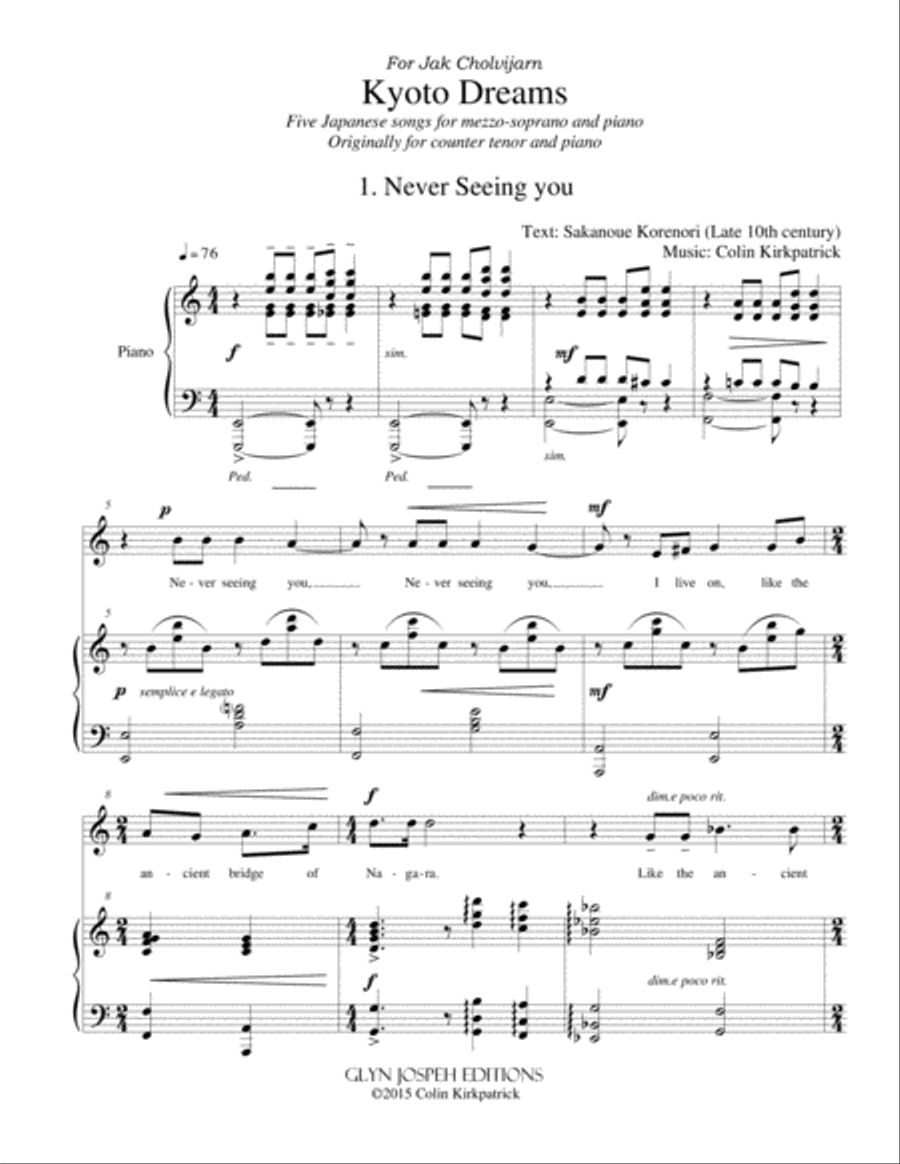 Kyoto Dreams. Five Japanese songs for mezzo-soprano and Piano Mezzo-Soprano Voice scores gallery preview page 4