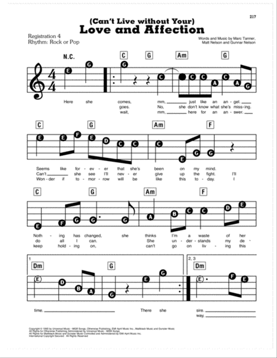 (Can't Live Without Your) Love And Affection Electronic Keyboard scores gallery preview page 1